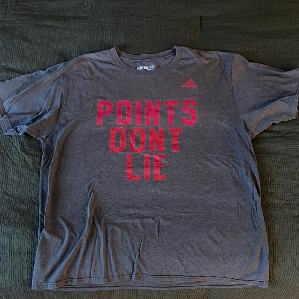 Adidas Gray and Red Short Sleeve Tee Pixelated POINTS DONT LIE Design